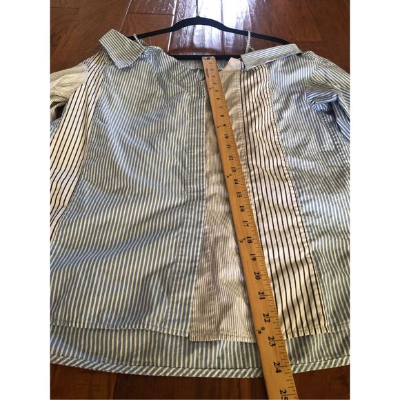 Mo & Co Fashion Striped Patchwork Cut Shoulder Shirt SZ L - Picture 7 of 9